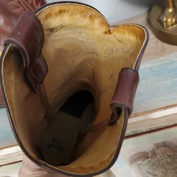 Tony Lama leather pull on vintage boots dark brown sz 9.5 EE leather sole - Picture 7 of 9